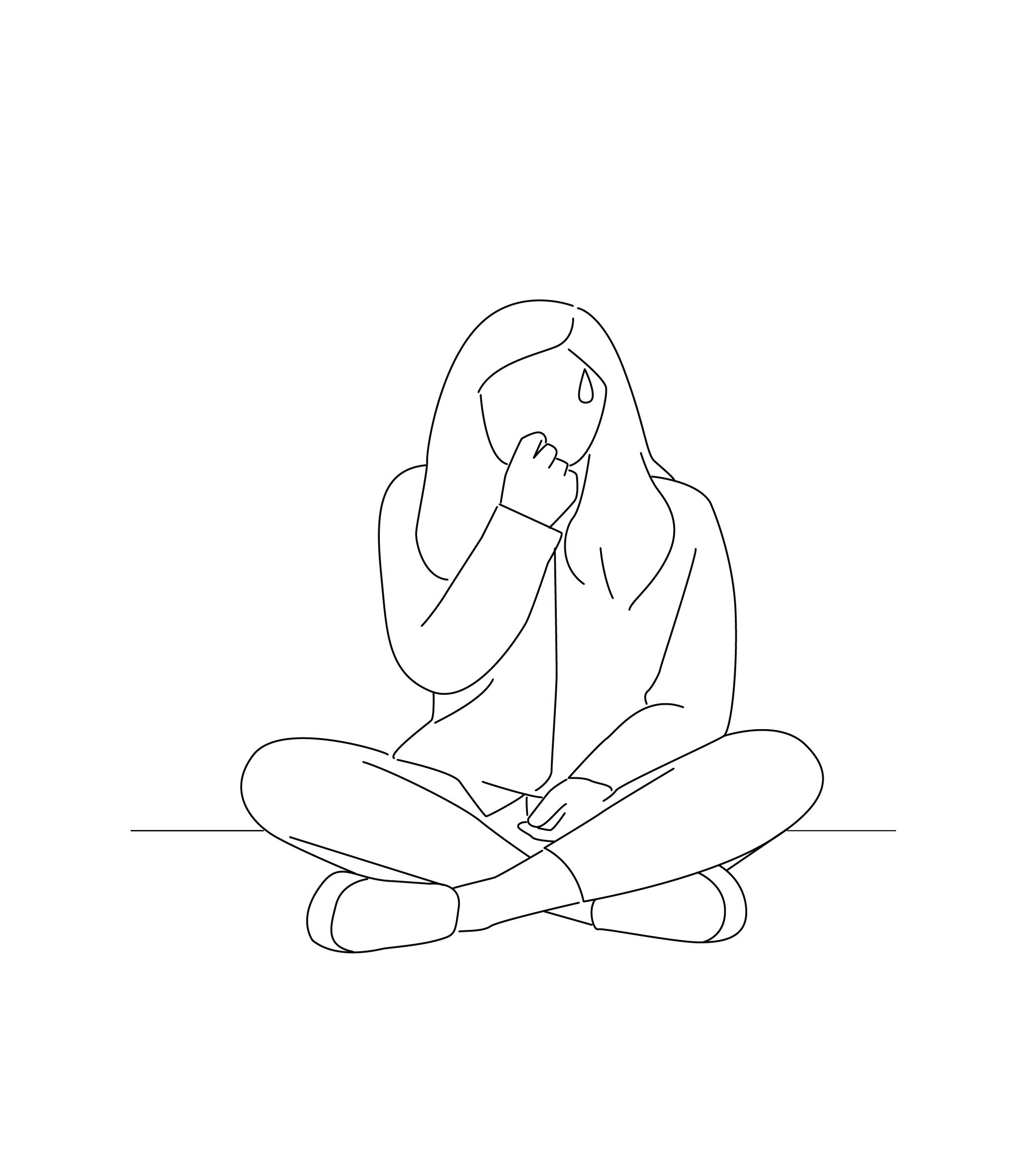 Line illustration of a woman cross-legged that has anxiety