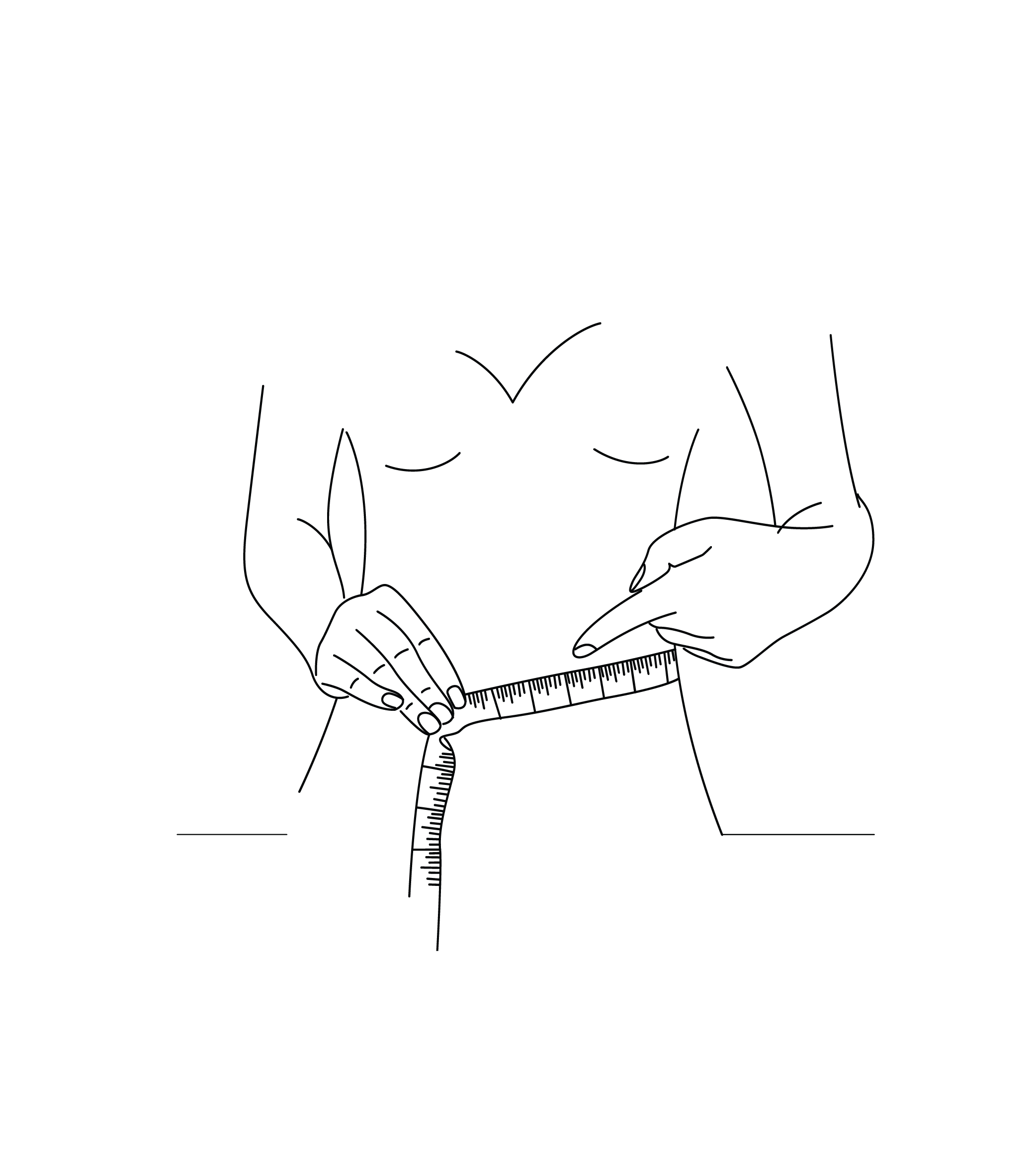 Line illustration of a woman putting a measurement tape around her waist that has body image issues